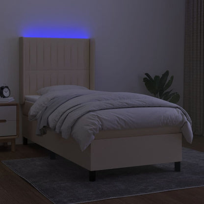Letto a Molle con Materasso e LED Crema 90x200 cm in Tessuto - homemem39