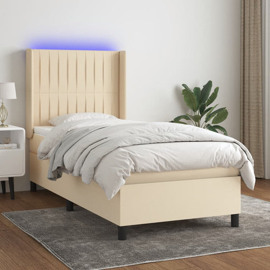 Letto a Molle con Materasso e LED Crema 90x200 cm in Tessuto - homemem39