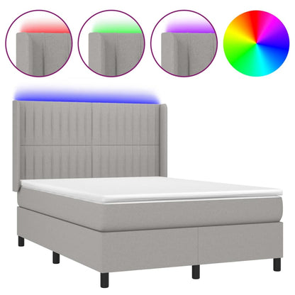 Letto a Molle Materasso e LED Grigio Chiaro 140x190 cm Tessuto | homemem39