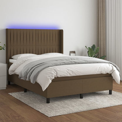 Letto a Molle Materasso e LED MarroneScuro 140x190cm in Tessuto | homemem39