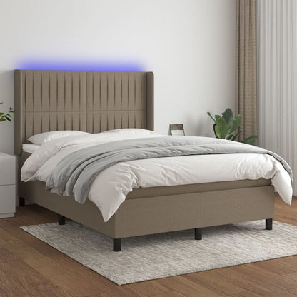 Letto a Molle con Materasso e LED Tortora 140x190 cm in Tessuto - homemem39
