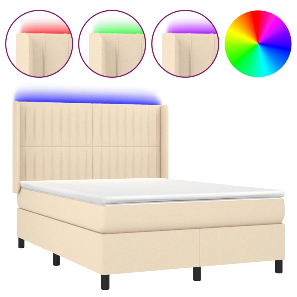 Letto a Molle con Materasso e LED Crema 140x190 cm in Tessuto | homemem39