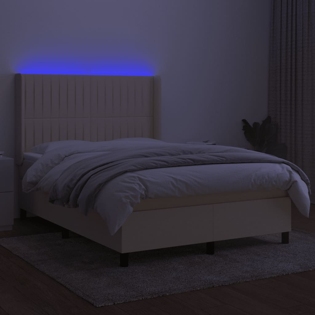 Letto a Molle con Materasso e LED Crema 140x190 cm in Tessuto | homemem39