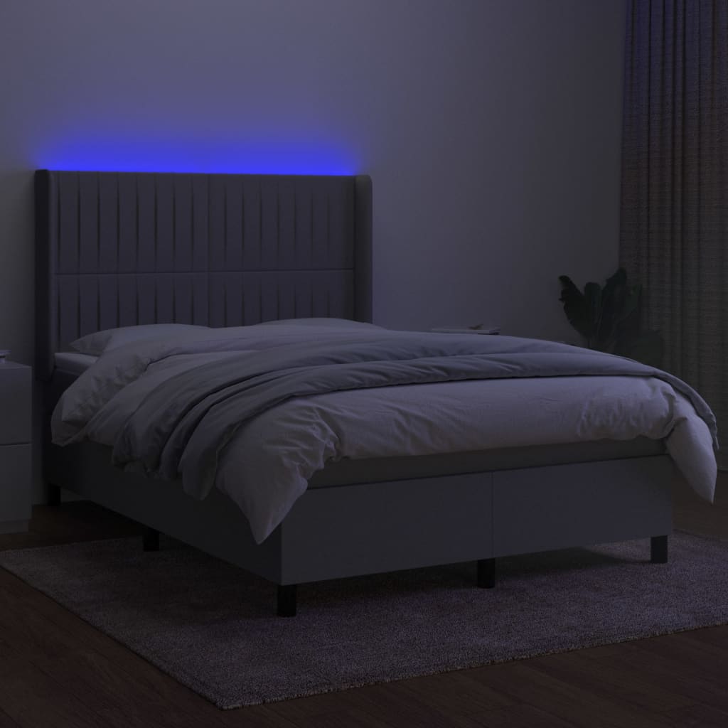 Letto a Molle Materasso e LED Grigio Chiaro 140x200 cm Tessuto - homemem39