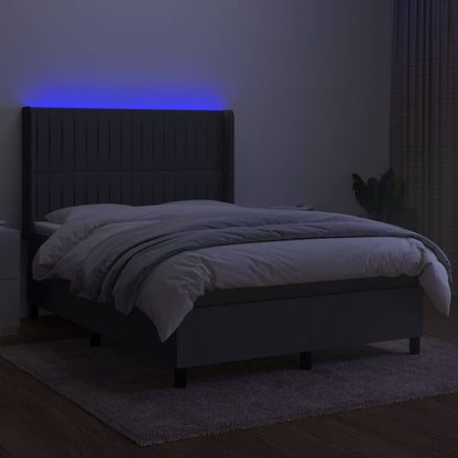 Letto a Molle Materasso e LED Grigio Scuro 140x200cm in Tessuto | homemem39