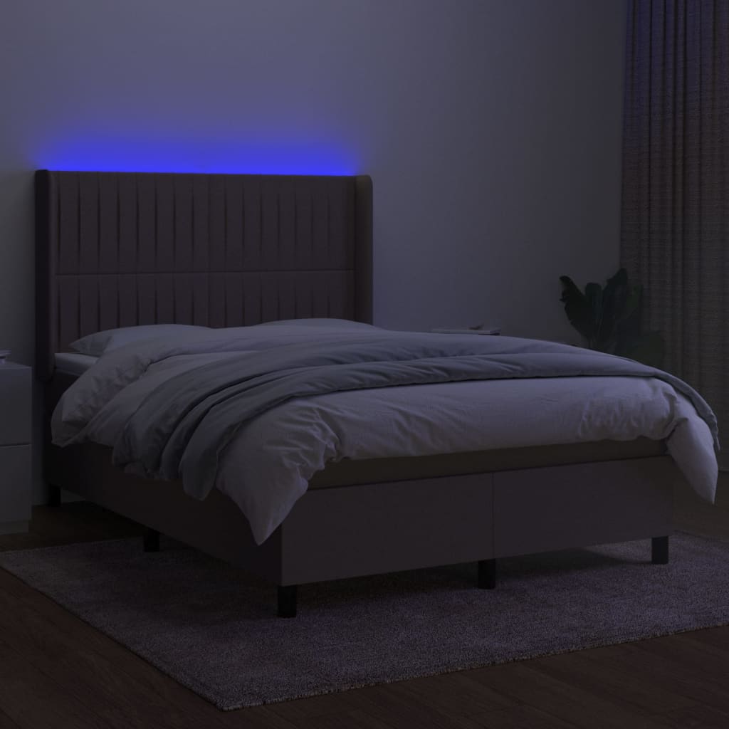 Letto a Molle con Materasso e LED Tortora 140x200 cm in Tessuto | homemem39