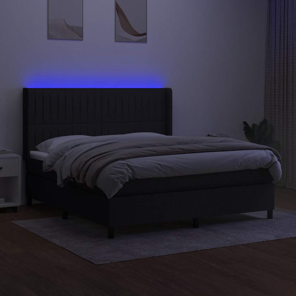 Letto a Molle con Materasso e LED Nero 160x200 cm in Tessuto | homemem39