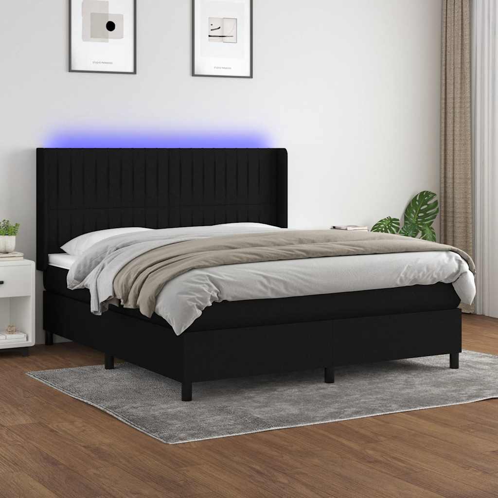 Letto a Molle con Materasso e LED Nero 160x200 cm in Tessuto | homemem39
