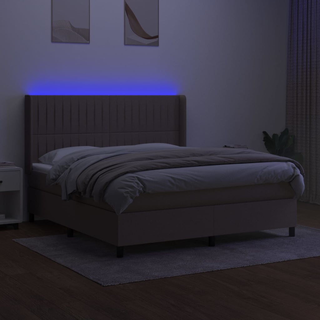 Letto a Molle con Materasso e LED Tortora 160x200 cm in Tessuto - homemem39