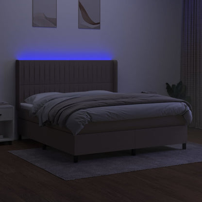 Letto a Molle con Materasso e LED Tortora 160x200 cm in Tessuto - homemem39