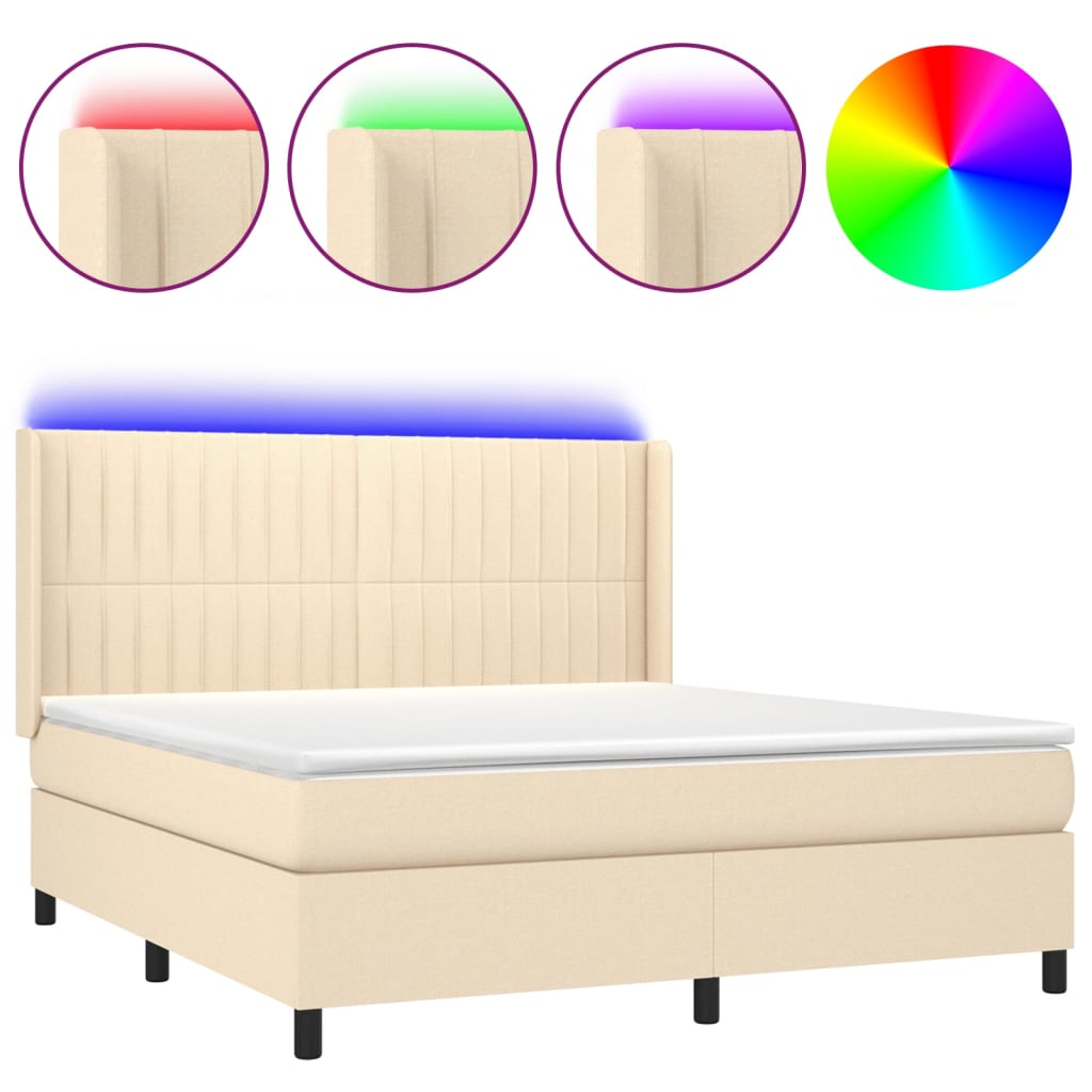 Letto a Molle con Materasso e LED Crema 160x200 cm in Tessuto - homemem39