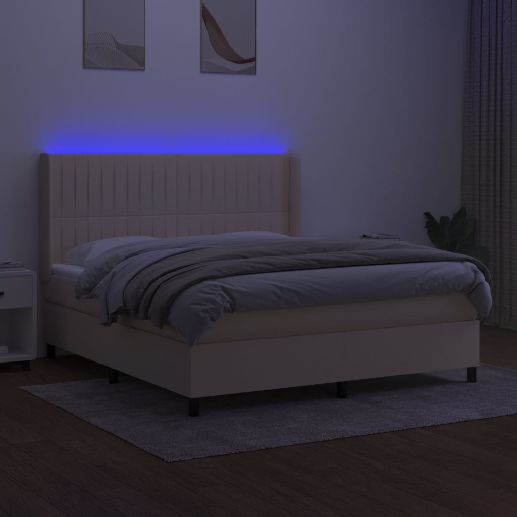 Letto a Molle con Materasso e LED Crema 160x200 cm in Tessuto - homemem39