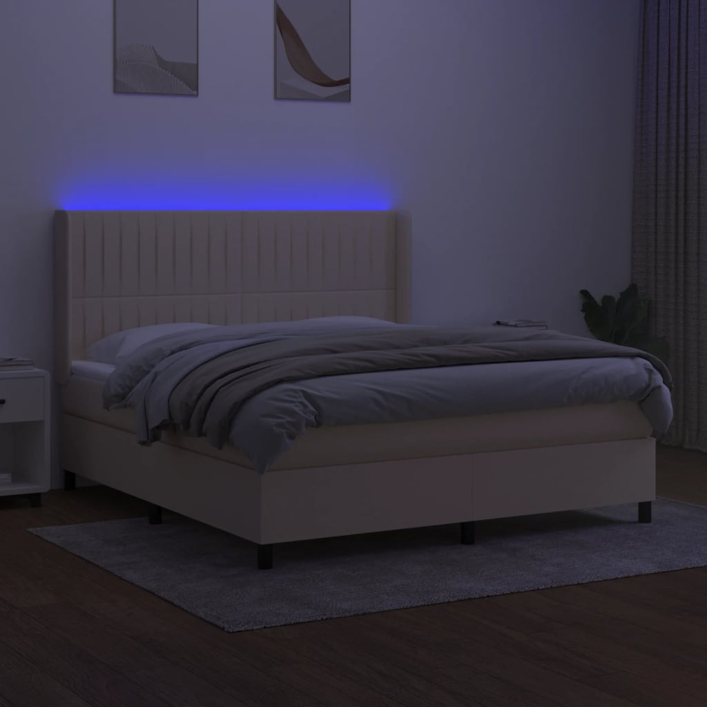 Letto a Molle con Materasso e LED Crema 180x200 cm in Tessuto - homemem39