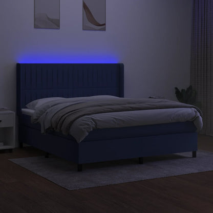 Letto a Molle con Materasso e LED Blu 180x200 cm in Tessuto - homemem39
