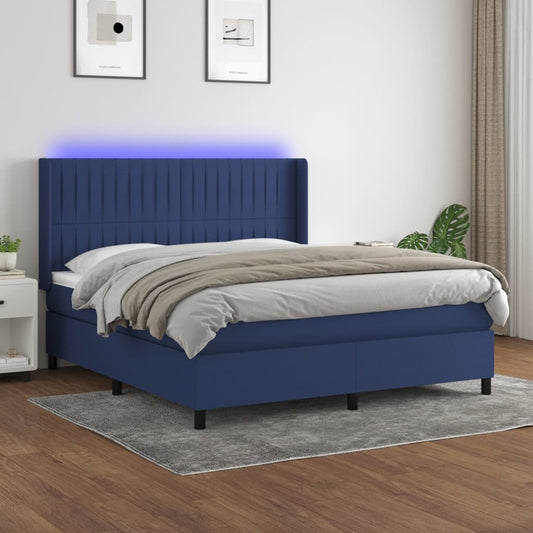 Letto a Molle con Materasso e LED Blu 180x200 cm in Tessuto - homemem39