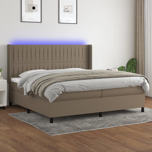 Letto a Molle Materasso e LED tortora 200x200cm in Tessuto - homemem39