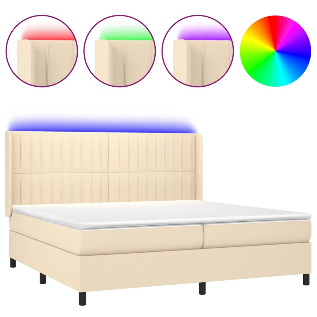 Letto a Molle Materasso e LED bianco 200x200cm in Tessuto