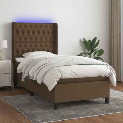 Letto a Molle Materasso e LED Marrone Scuro 80x200cm in Tessuto | homemem39
