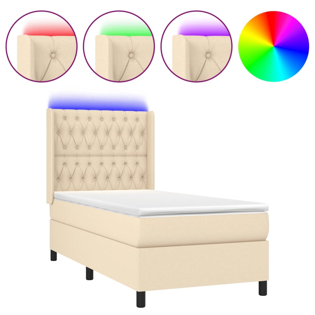 Letto a Molle con Materasso e LED Crema 80x200 cm in Tessuto | homemem39