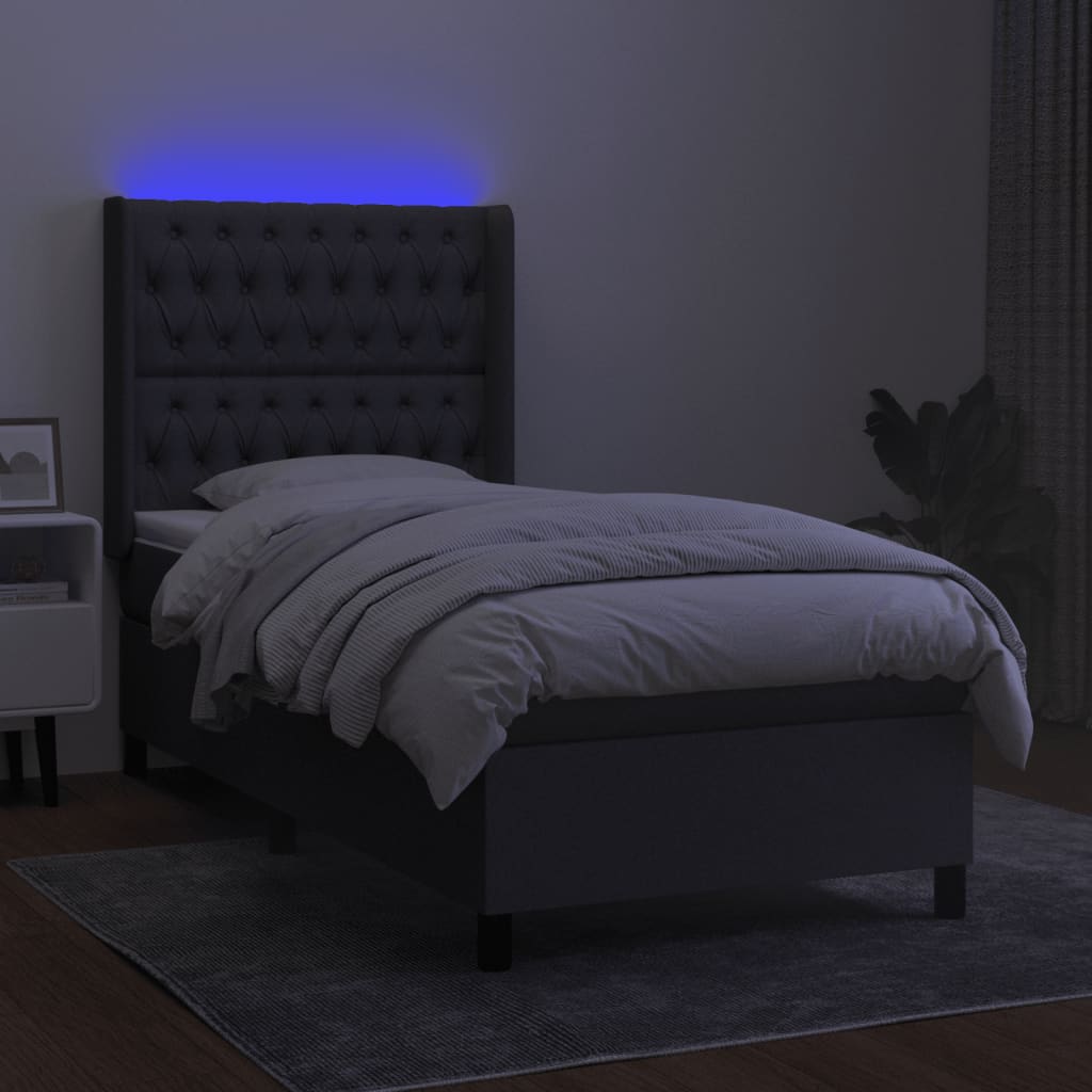 Letto a Molle Materasso e LED Grigio Scuro 90x200 cm in Tessuto - homemem39