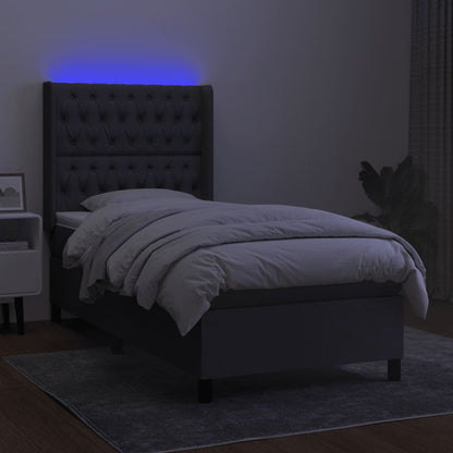 Letto a Molle Materasso e LED Grigio Scuro 90x200 cm in Tessuto - homemem39