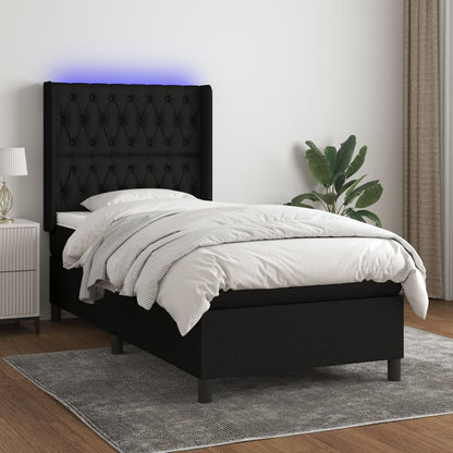 Letto a Molle con Materasso e LED Nero 90x200 cm in Tessuto - homemem39