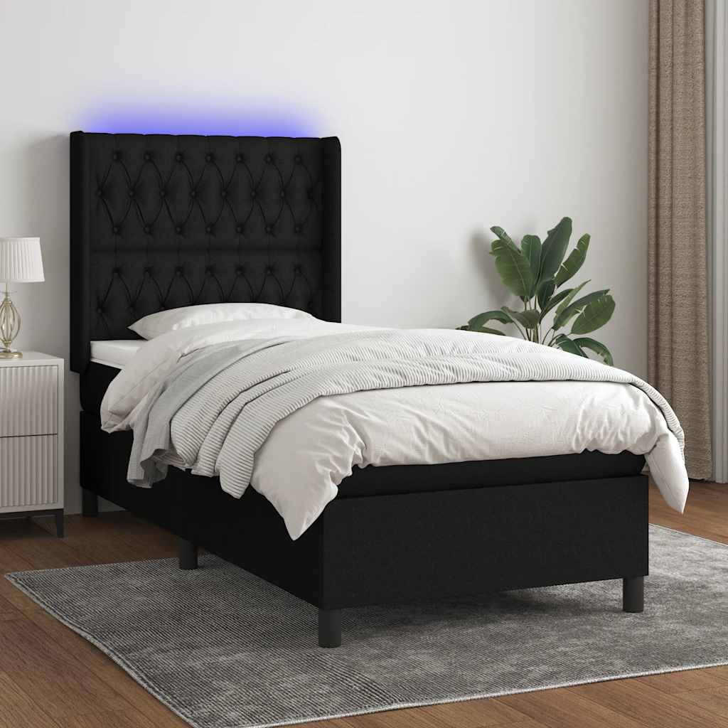 Letto a Molle con Materasso e LED Nero 90x200 cm in Tessuto