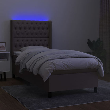 Letto a Molle con Materasso e LED Tortora 90x200 cm in Tessuto - homemem39
