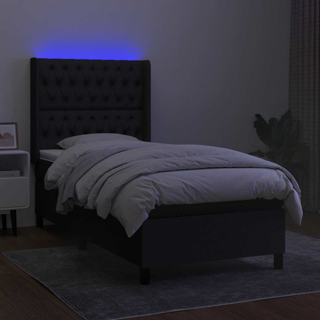 Letto a Molle con Materasso e LED Nero 100x200 cm in Tessuto