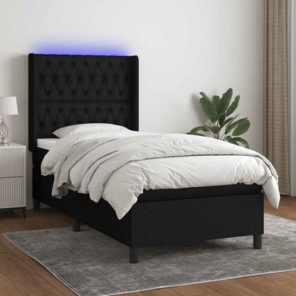 Letto a Molle con Materasso e LED Nero 100x200 cm in Tessuto