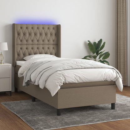 Letto a Molle con Materasso e LED Tortora 100x200cm in Tessuto - homemem39