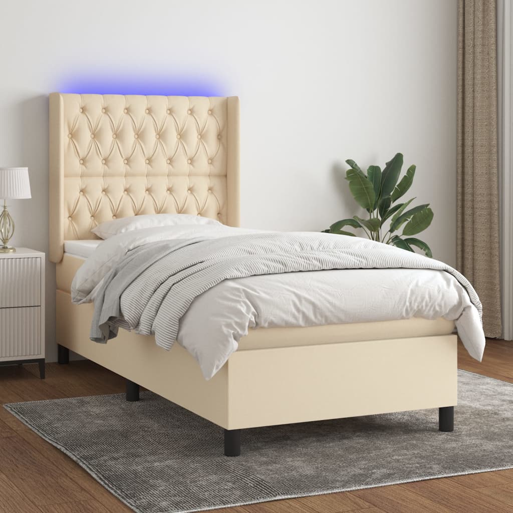 Letto a Molle con Materasso e LED Crema 100x200cm in Tessuto - homemem39