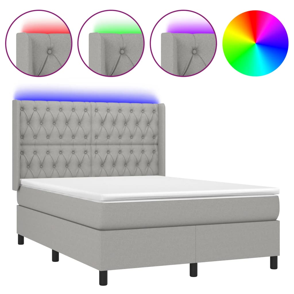 Letto a Molle Materasso e LED Grigio Chiaro 140x190 cm Tessuto | homemem39