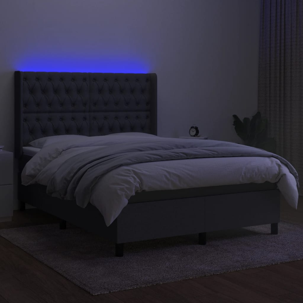 Letto a Molle Materasso e LED Grigio Scuro 140x190cm in Tessuto - homemem39