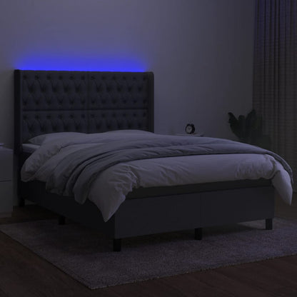 Letto a Molle Materasso e LED Grigio Scuro 140x190cm in Tessuto - homemem39