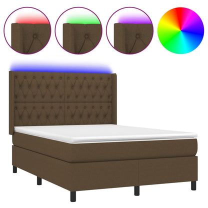 Letto a Molle Materasso e LED MarroneScuro 140x190cm in Tessuto | homemem39