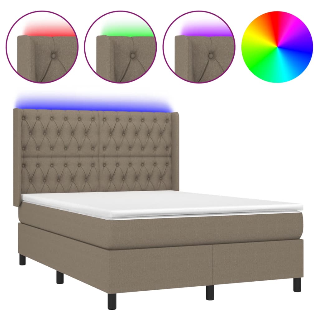 Letto a Molle con Materasso e LED Tortora 140x190 cm in Tessuto - homemem39
