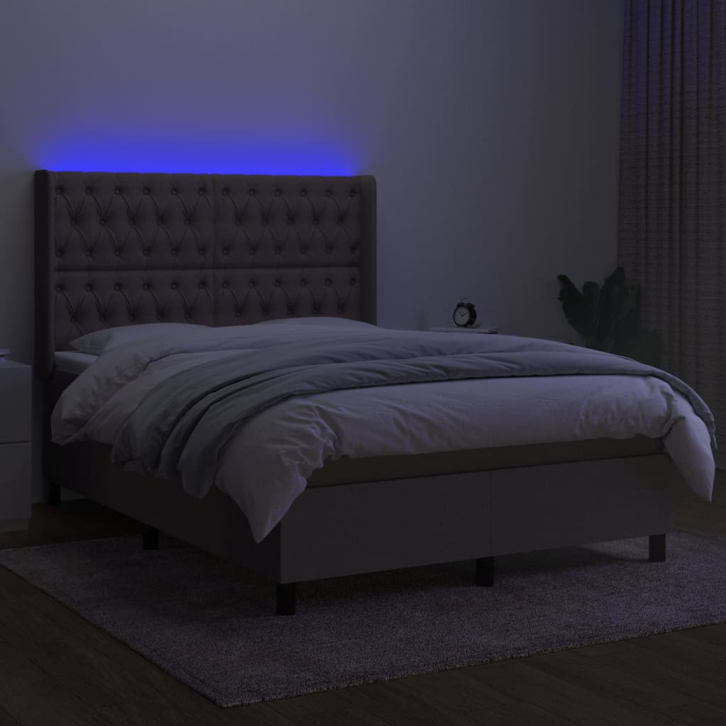 Letto a Molle con Materasso e LED Tortora 140x190 cm in Tessuto - homemem39
