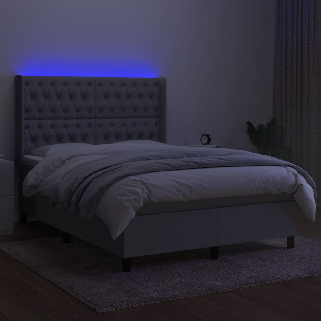Letto a Molle Materasso e LED Grigio Chiaro 140x200 cm Tessuto - homemem39