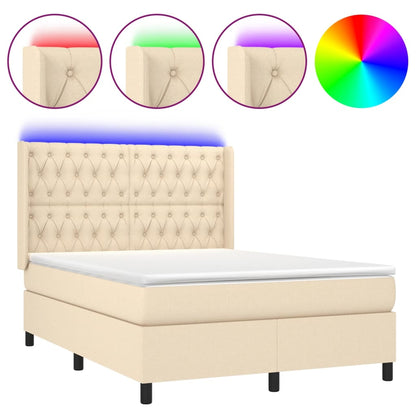 Letto a Molle con Materasso e LED Crema 140x200 cm in Tessuto | homemem39