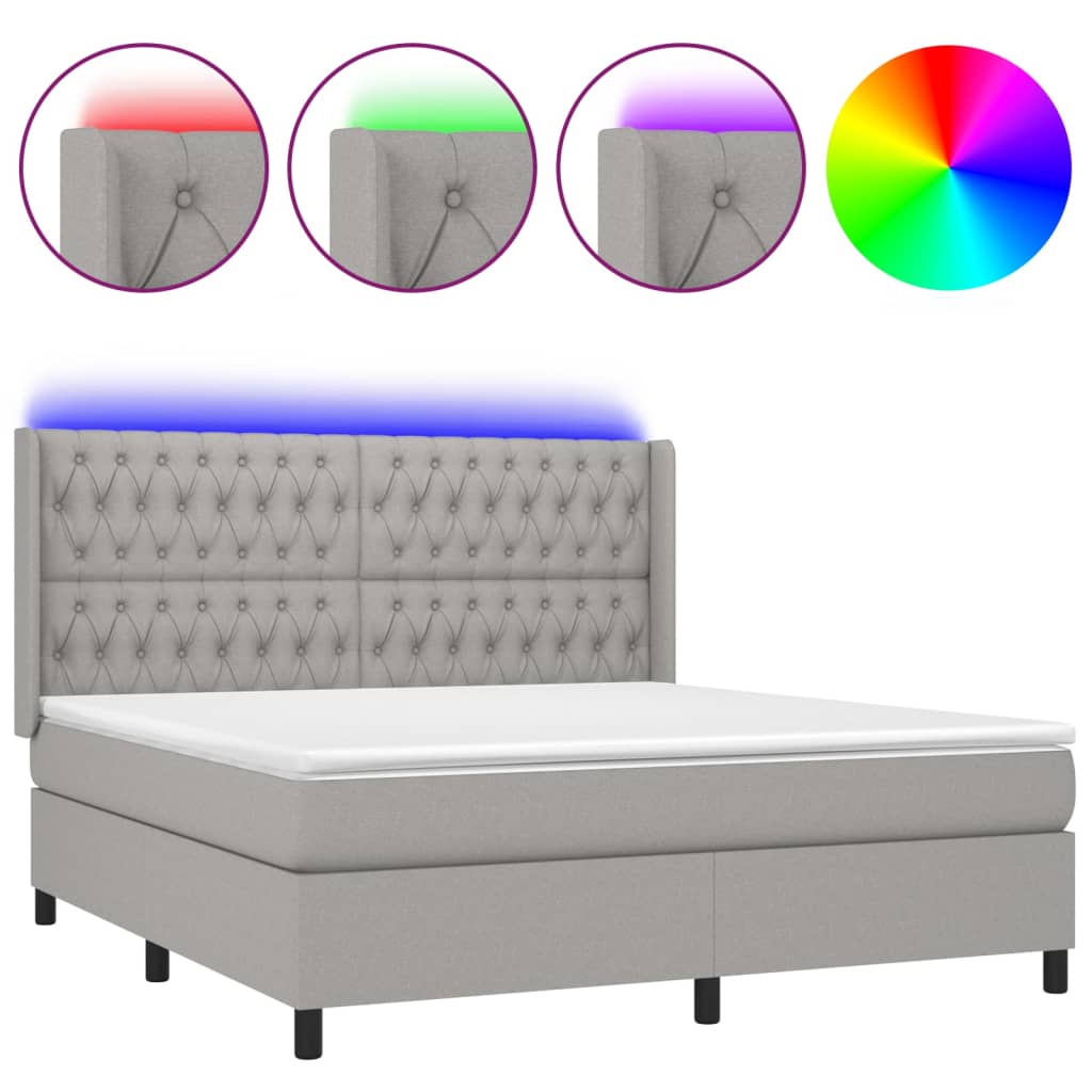 Letto a Molle Materasso e LED Grigio Chiaro 160x200 cm Tessuto - homemem39