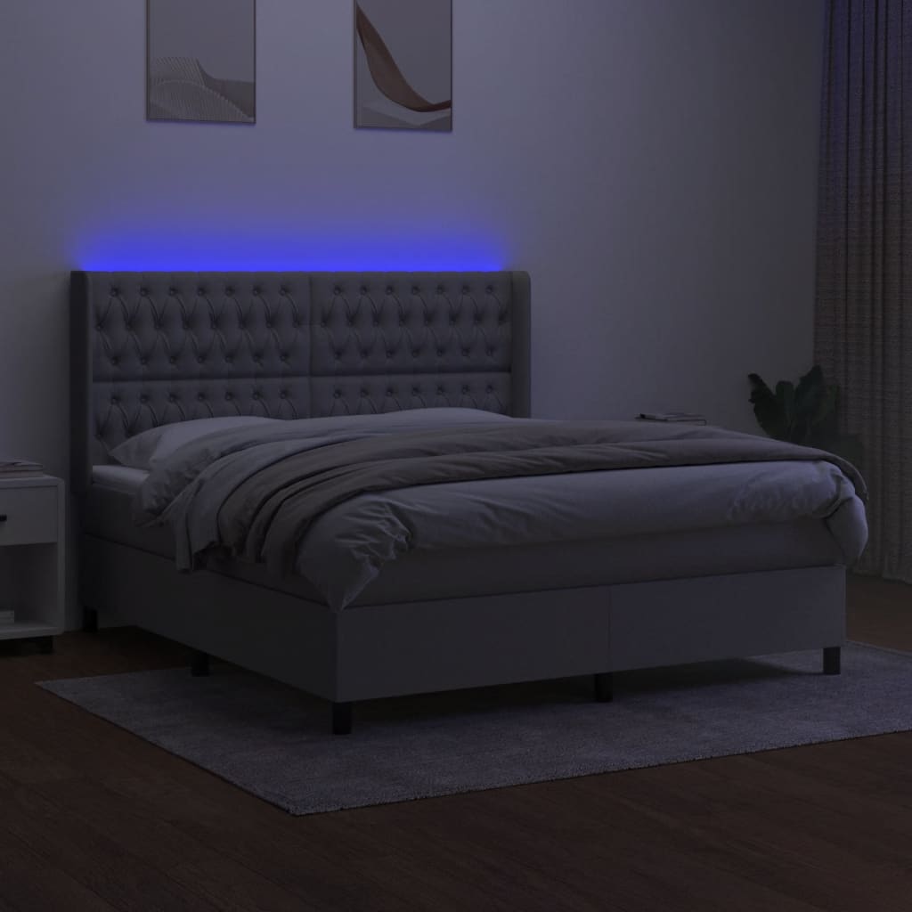 Letto a Molle Materasso e LED Grigio Chiaro 160x200 cm Tessuto - homemem39