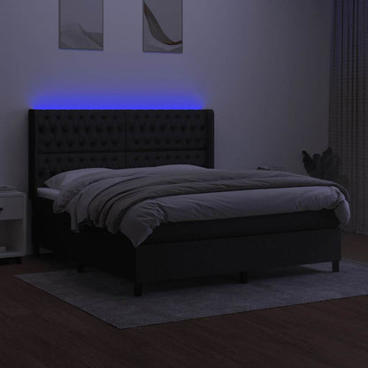 Letto a Molle con Materasso e LED Nero 160x200 cm in Tessuto