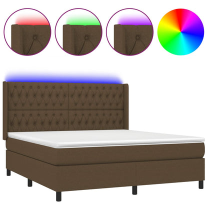 Letto a Molle Materasso e LED Marrone Scuro 160x200 cm Tessuto | homemem39