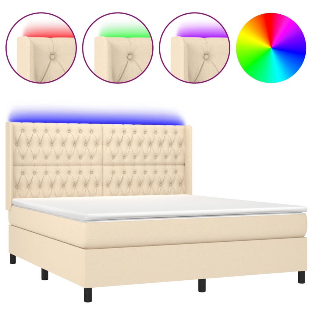 Letto a Molle con Materasso e LED Crema 160x200 cm in Tessuto