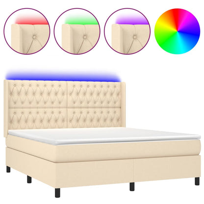 Letto a Molle con Materasso e LED Crema 160x200 cm in Tessuto