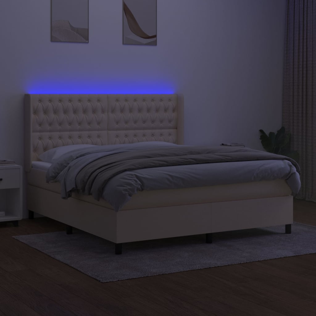 Letto a Molle con Materasso e LED Crema 160x200 cm in Tessuto - homemem39