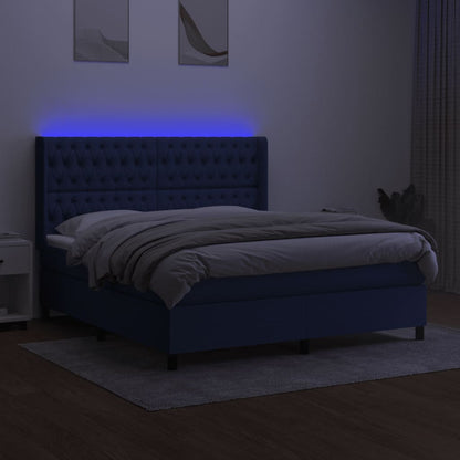 Letto a Molle con Materasso e LED Blu 160x200 cm in Tessuto - homemem39