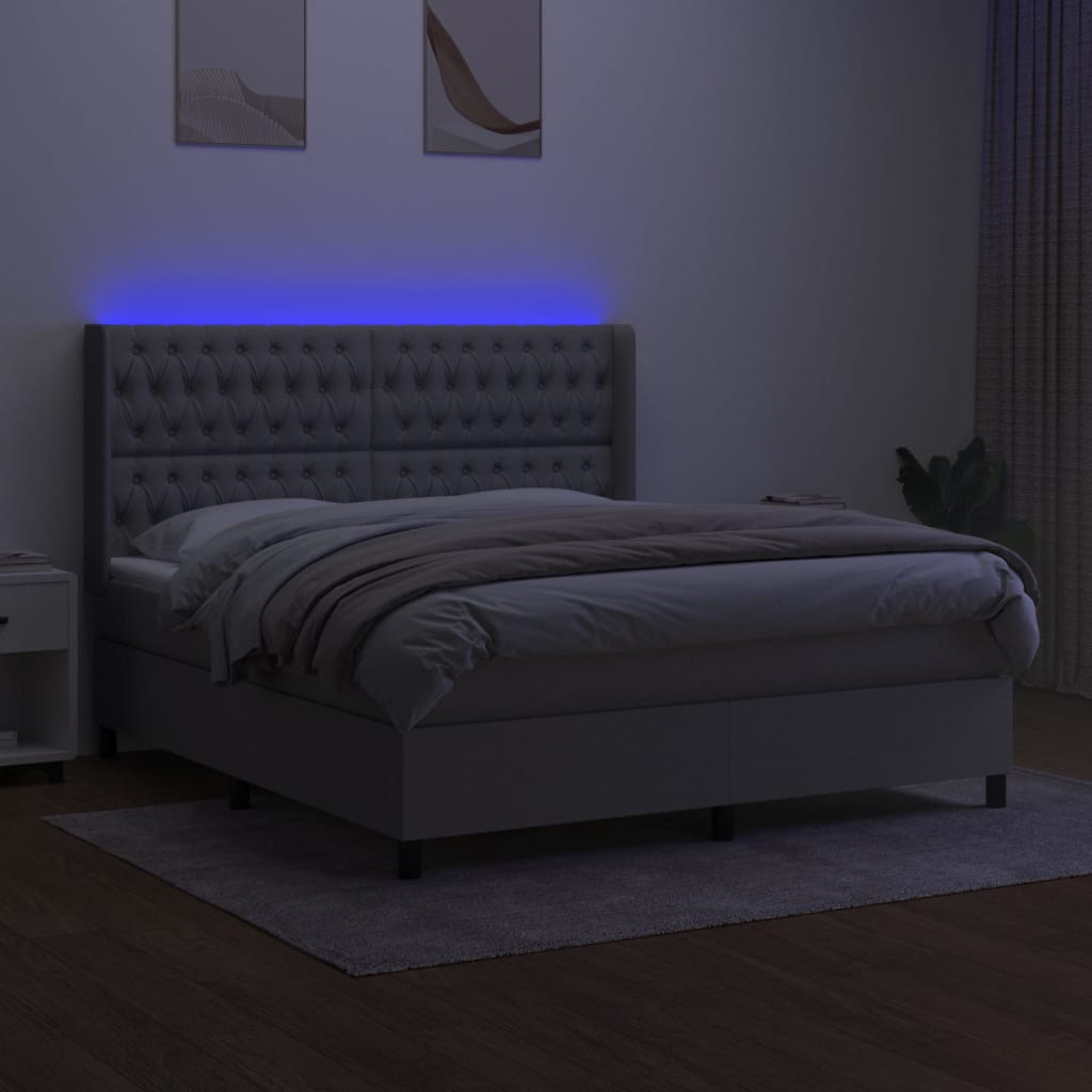 Letto a Molle Materasso e LED Grigio Chiaro 180x200 cm Tessuto - homemem39