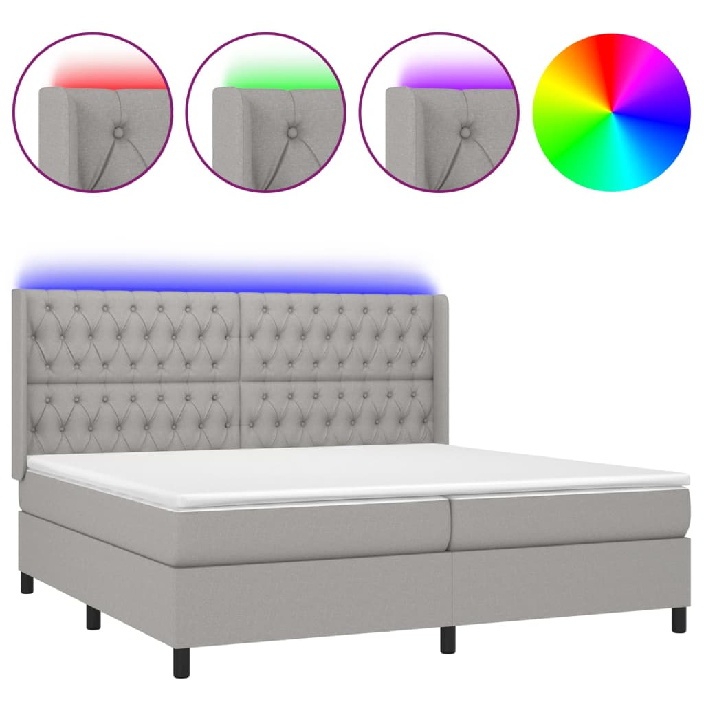 Letto a Molle Materasso e LED Grigio Chiaro 200x200 cm Tessuto - homemem39